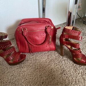 Nine West Red Strappy Heels with matching bag